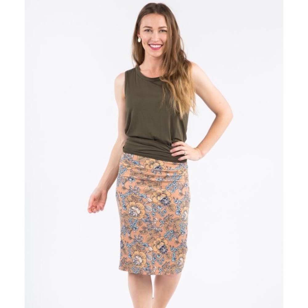 Agnes & Dora Pencil Skirt Floral Blush & Gold